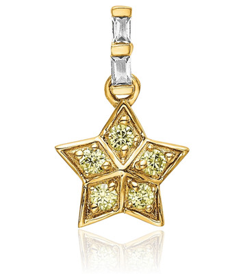 14K massiver Gelbgold 0,18 ct gelber Saphir Diamant Akzent kleiner Stern Anhänger