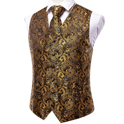 Men's Tuxedo Vest & Bowtie/Necktie Set, Classic Formal Waistcoat Paisley Floral - Picture 201 of 224