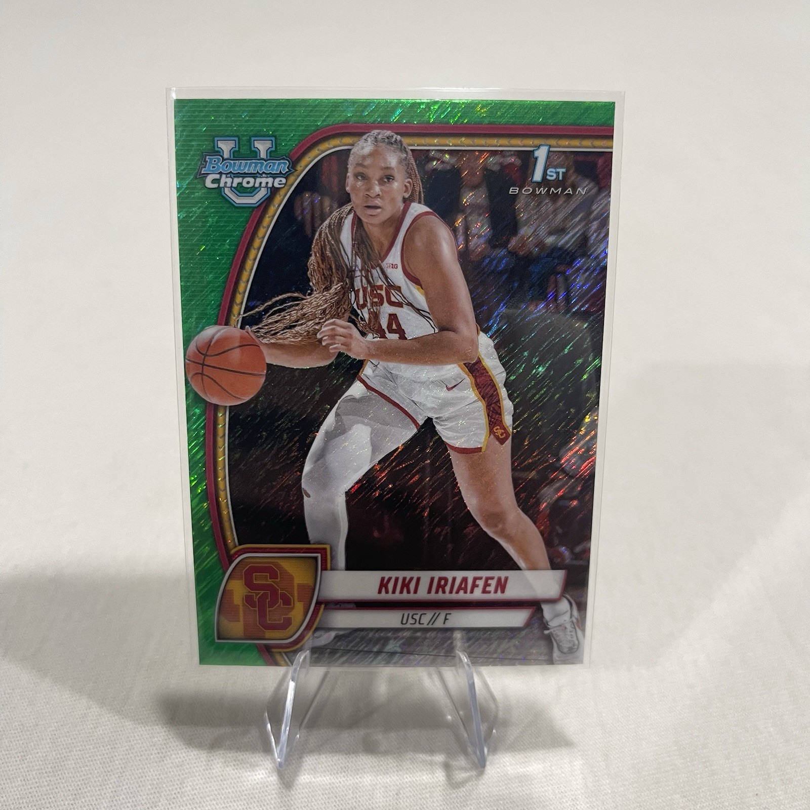 2024-25 BOWMAN CHROME U KIKI IRIAFEN 1ST BOWMAN GREEN SHIMMER #47