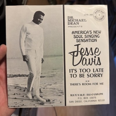 Jess Davis Its Too Late To Be Sorry Revere San Diego 45 7  Northern Soul Funk NM