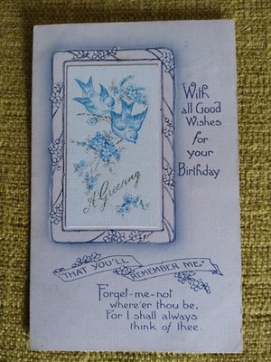 Postkarte Geburtstag 1919, Vögel und Vergissmeinknoten. B.B. Ltd