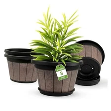  4 Pack Plant Pot,Upgrade Whiskey Barrel Planters with Drainage Holes & 8 inch