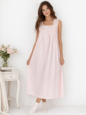 Vintage Pink Cotton Nightgown Women Romantic Sleepwear Classic Feminine One Size