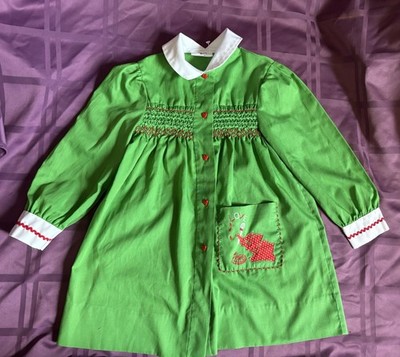Vintage Girl Dress | 6X Green Elephant Dress | Vintage Children Clothing