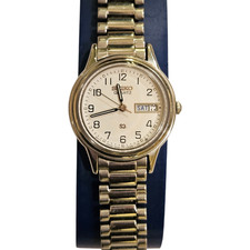 Seiko SQ Orologio Quarzo Donna Tono Argento Quadrante Bianco Data Giorno 5Y23-0A6W Classico 