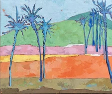 Palm Trees Original Mixed-Media Hawaii painting on Сanvas wall-art signed 