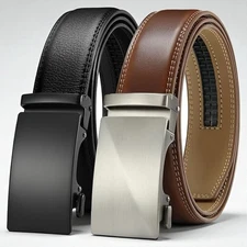 Men’s Genuine Leather Ratchet Belt for Men– Automatic Buckle, Trim-to-Fit(2Pack)
