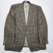 Vtg Yves Saint Laurent France 44R Tan Houndstooth Check Blazer Jacket Sport Coat