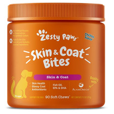 Zesty Paws Omega 3 Skin  Coat Bites for Dogs   90 Soft Chews, Chicken Flavor