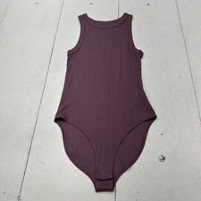 A New Day Purple Ribbed Sleeveless Round Neck Basic Bodysuit Women's Size Large