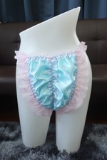  A218 2XL/ElasticW.24-44"Vintage Style Blue Satin Thong Bikini Panties Underwear