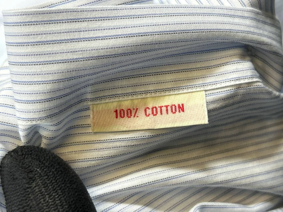 Camisa de vestir Brioni para hombre 16 blanca azul algodón abotonada * Foto 4 de 4