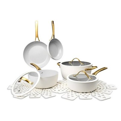 Thyme & Table 12-Piece Ceramic Non-Stick Signature Cookware Set - White & Gold