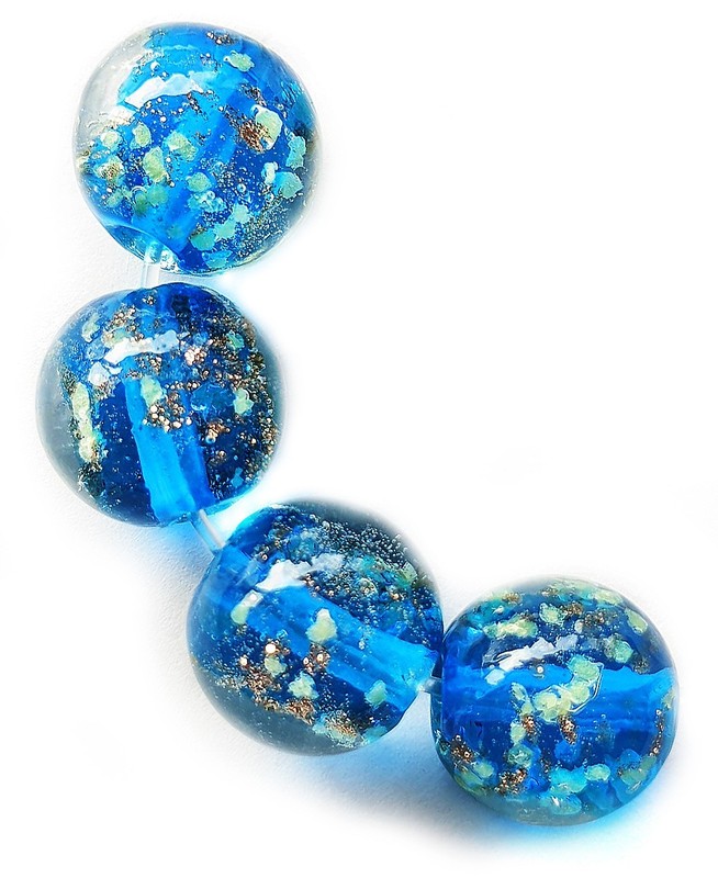 Handmade Lampwork Glass Beads Sparkling Blue 12mm Round 4 Beads (#b63)