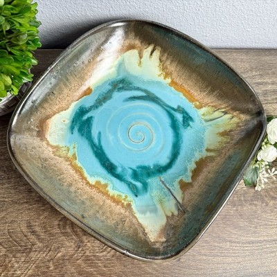 Merritt Island Pottery Turquoise Drip / Spiral Glaze Studio Art Bowl Signed
