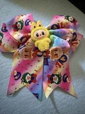 NEW Little Monsters large 5" Bow Grosgrain ribbon, alligator clip Yellow Center