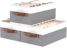 Foldable Storage Bins - 3-Pack Fabric Baskets for Organizing, Gray/White