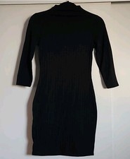 Nasty Gal Black Ribbed Knit mini Dress stretch mock neck 3/4 Sleeves US 4 UK 8