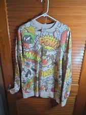 Looney Tunes All Over Cartoon Marvin Bugs Print Crewneck Sweatshirt Size Large L