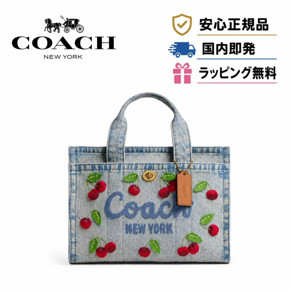COACH Cargo Tote Bag 26 Cherry Embroidery CDZ31 B4 EI
