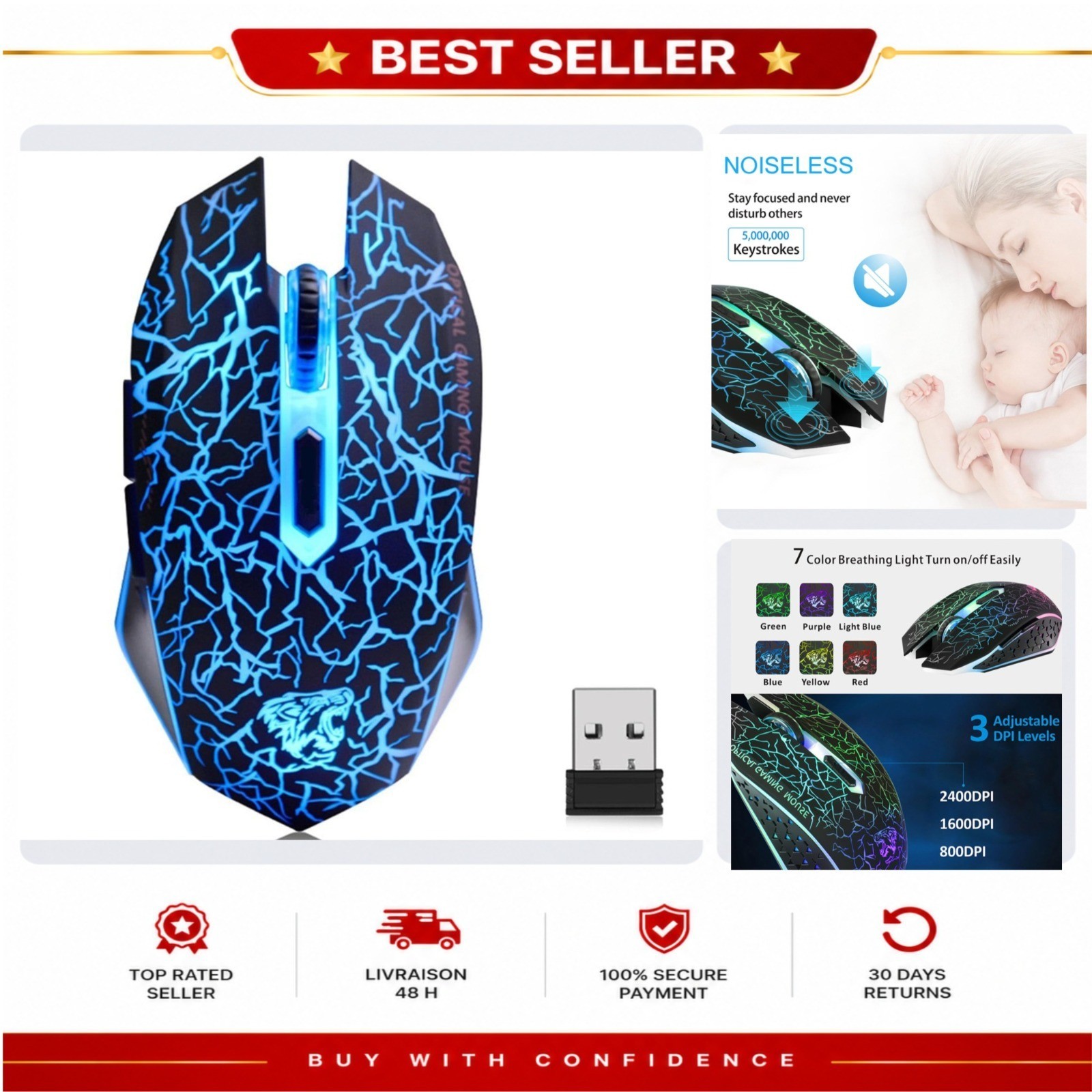 TENMOS M2 Wireless Gaming Mouse Rechargeable RGB