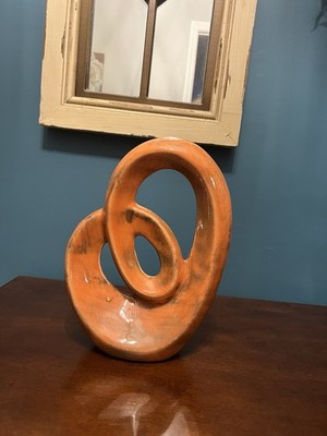 Mid Century Modern Ceramic Sculpture.  Orange Abstract.