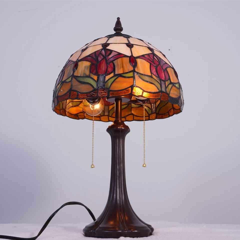 Tulip Pattern Table Lamp Tiffany 2-Lights Desk Light Home Office Study Light - Image 3 of 4