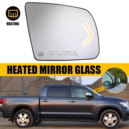 Passenger Side Mirror Glass with Heated Signal Fits for Toyota Tundra 2007-2017