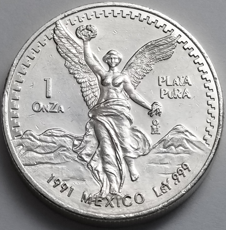 Mexico Liberty 1991 Type 2, 1 Oz .999 Fine Silver Coin Libertad Gordita KEY-DATE