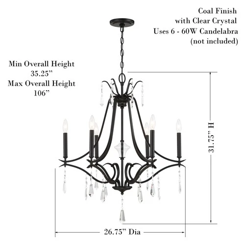 Minka Lavery 4446 Laurel Estate 6 Light 27"W Crystal Chandelier - Coal - Picture 2 of 2