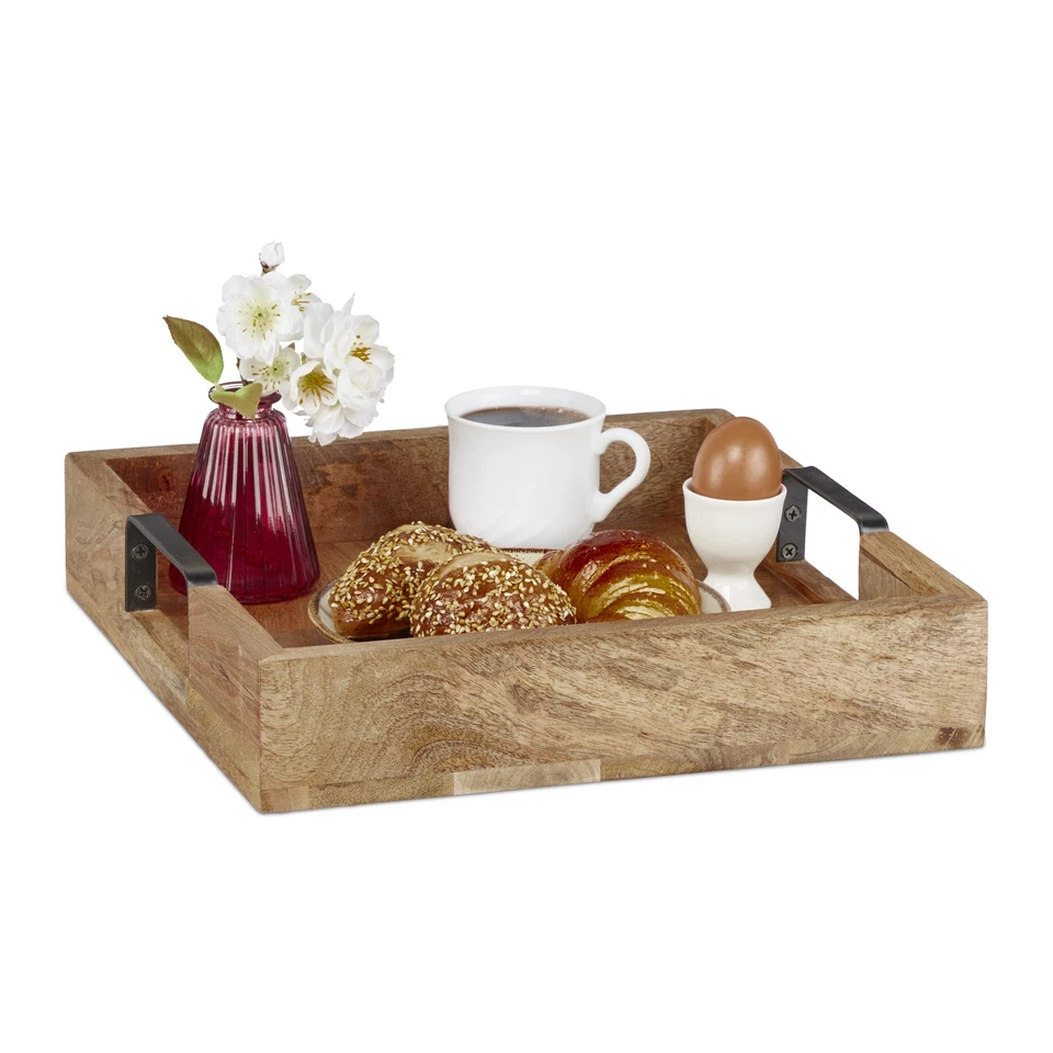 Tablett Serviertablett Küchentablett Holztablett Dekotablett quadratisch - Bild 1 von 4