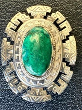 Vintage Sterling Silver Peru Peruvian Pendant Pin Brooch Eilat Stone Jewelry