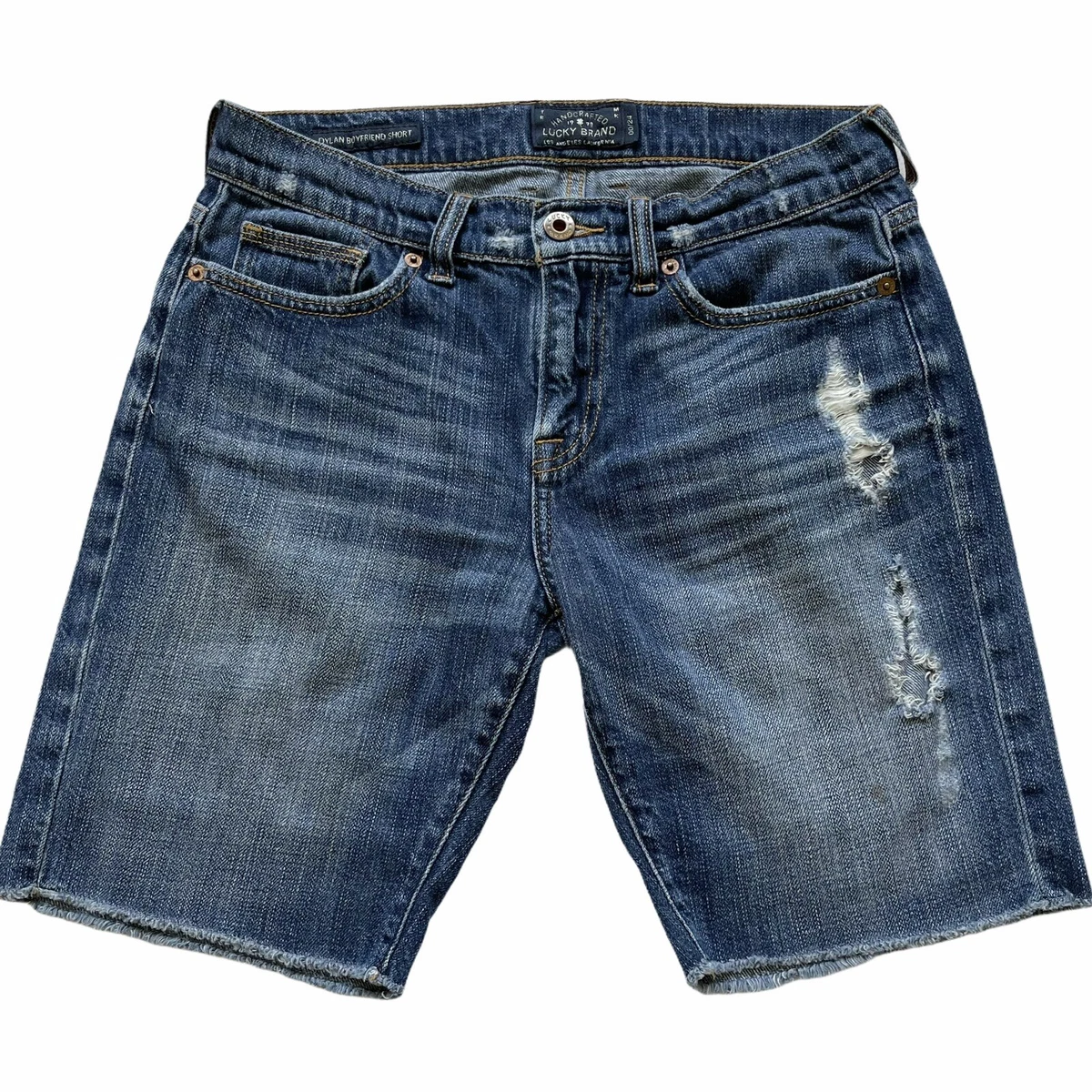 Lucky Brand Dylan Boyfriend Shorts Sz 00 24 Distressed Inseam 8.5