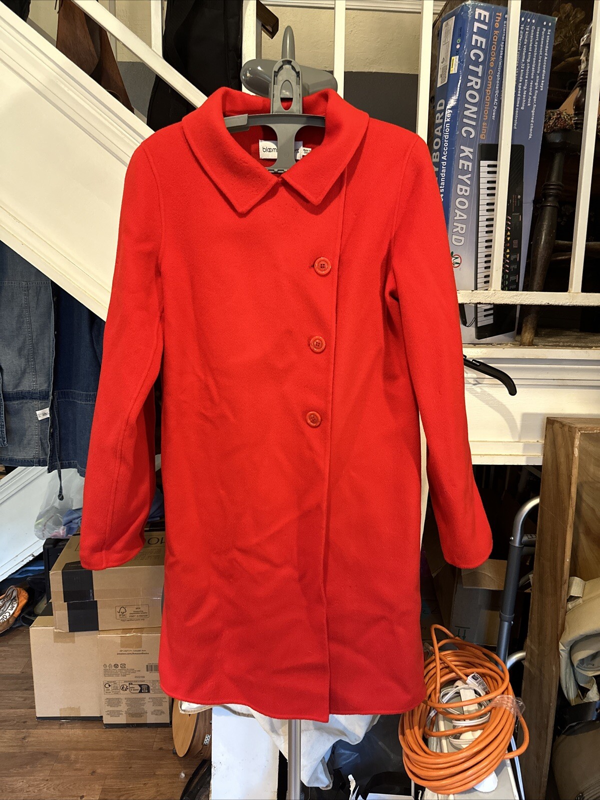 Bloomingdale’s Coat Solid Red Button Long Sleeve … - image 1