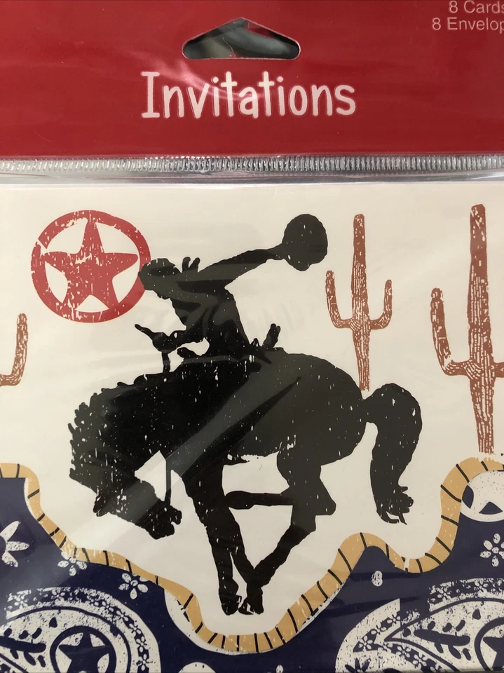 8 Western Lasso Old Wild West Horse Cowboy Theme Party Invitations w/Envelopes - Image 2 of 3