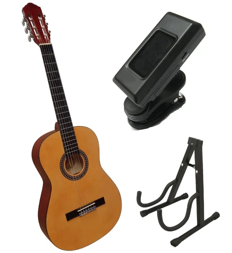 HERBSTANGEBOT ^^^ 4/4 CLASSIC KONZERTGITARRE + STÄNDER + STIMMGERÄT - NATUR