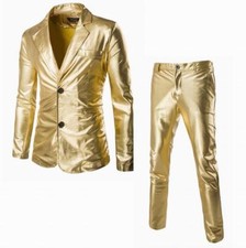 Mens Shiny Suits Blazer Bar Coat Jacket Pant Dress Formal Slim Party Club Suit