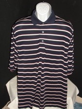 FOOTJOY PRODRY BLUE/WHT/PINK STRIPED 88 POLY/12 SPANDEX S/S POLO SHIRT SZ. XL