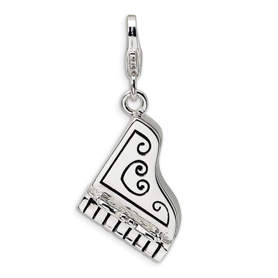 Grand Piano Charm 3D Enameled .925 Sterling Silver Click On Amore La Vita