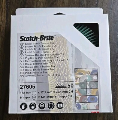 27605 Scotch-Brite 50 Grit Radial Bristle Brush w/ Adapter, Green, 6 x 1/2  x 1 