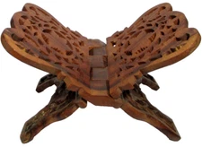 Vintage Hand-Carved Wood Folding Book Holder or Display Stand India Gold Trim #2