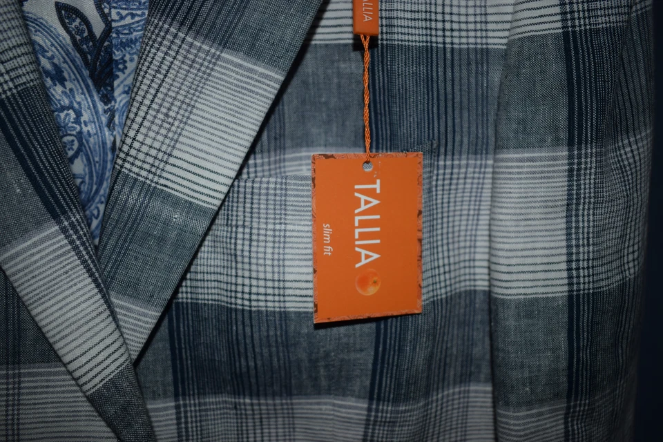 TALLIA Hombre 100% Lino Blanco/Azul Marino Cuadros Chaqueta Deportiva 40R Nueva Con Etiquetas para Verano DIVERTIDO Foto 3 de 4