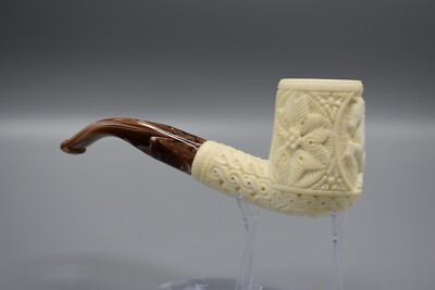 Ornate Chimney Pipe Unicorn Embossed BLOCK MEERSCHAUM-NEW-HAND CARVED Case#970