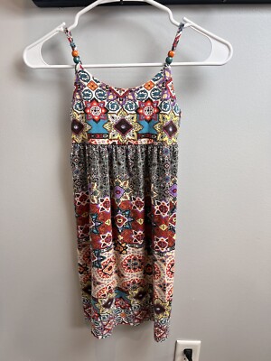 Just a Girl Girls sz 5/6 Maxi Dress Multicolor beaded strapes Very Cute! 