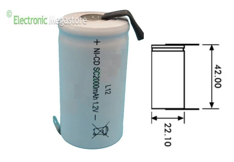 EXTRACELL - ALCAPOWER - SKB Batteria Pila SC 2000 mAh con lamelle a saldare per pacchi batterie trapani ecc
