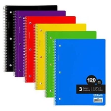 BAZIC W/R 120 Ct. 3-Subject Spiral Notebook, Pack of 24