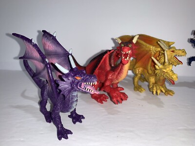 Vintage RARE Three Two Headed Hydra Dragon Dinosaur REPTILE Blue