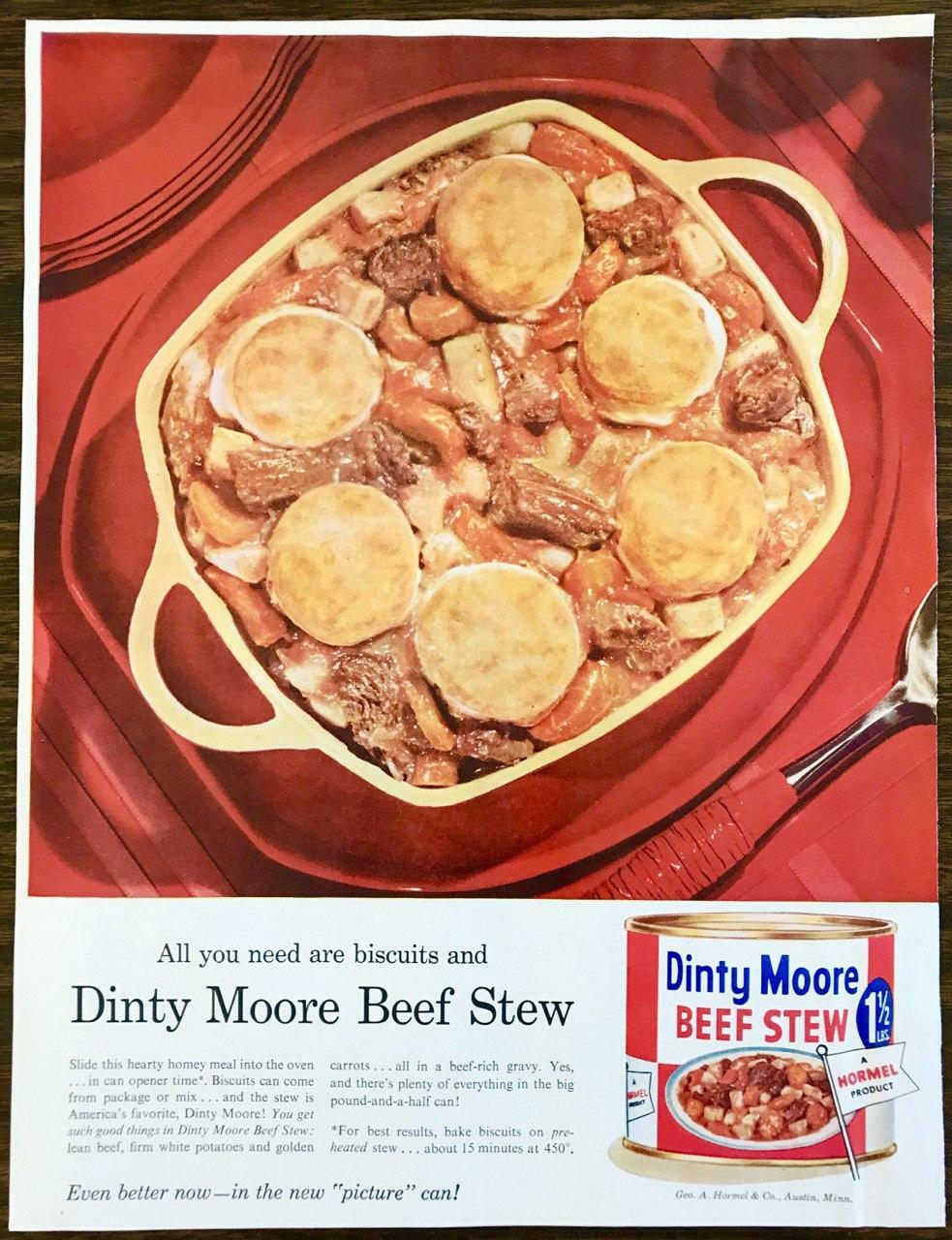 1957 Dinty Moore Beef Stew PRINT AD All You Need Are Biscuits and Dinty ...