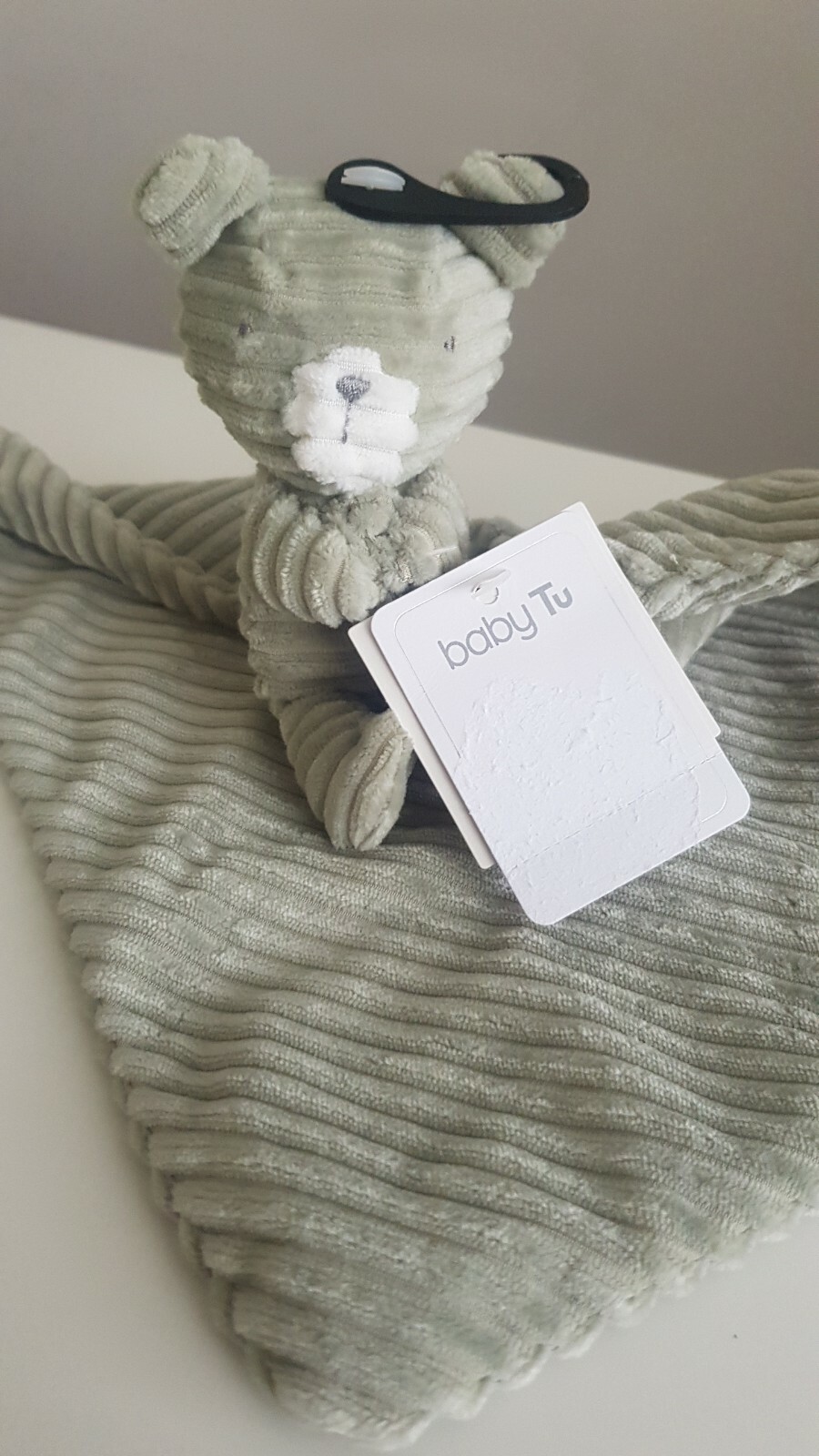 BNWT TU Sainsbury green cord cordy teddy bear baby comforter blanket