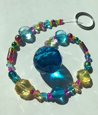 Beaded Suncatcher Yellow Pink and Blue Crystal Prism Hanging Patio Decor Yard